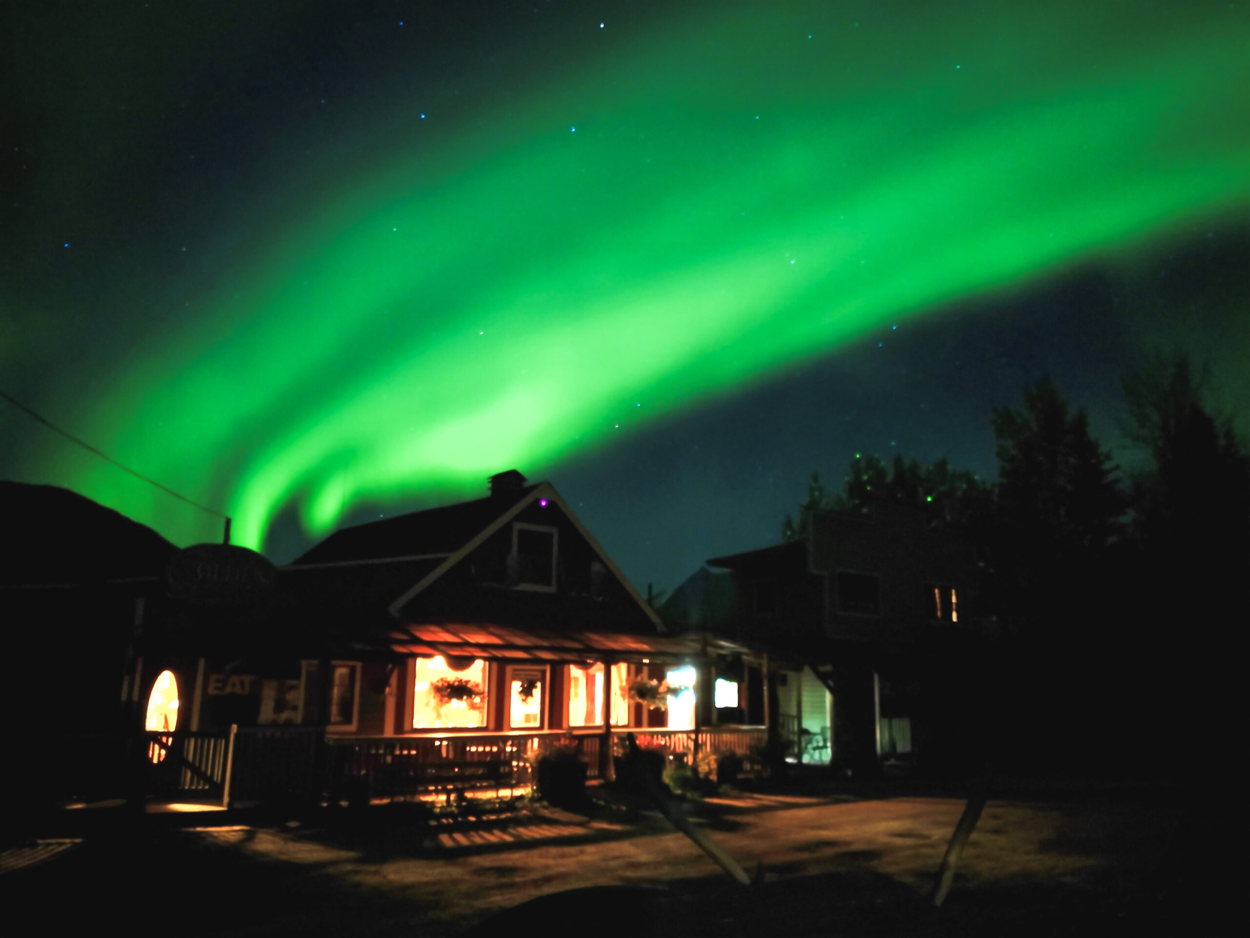 Northern Lights dancing above Ma Johnson's Hotel